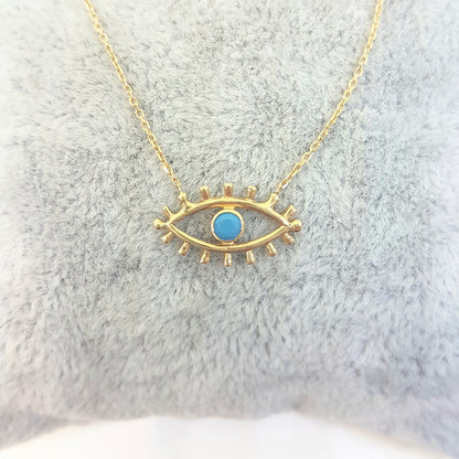 14K Real Solid Yellow Gold Turquoise Evil Eye Pendant Necklace Charm Elegant Dainty Birthday Valentine Christmas Gifts For Women Handmade Jewelry