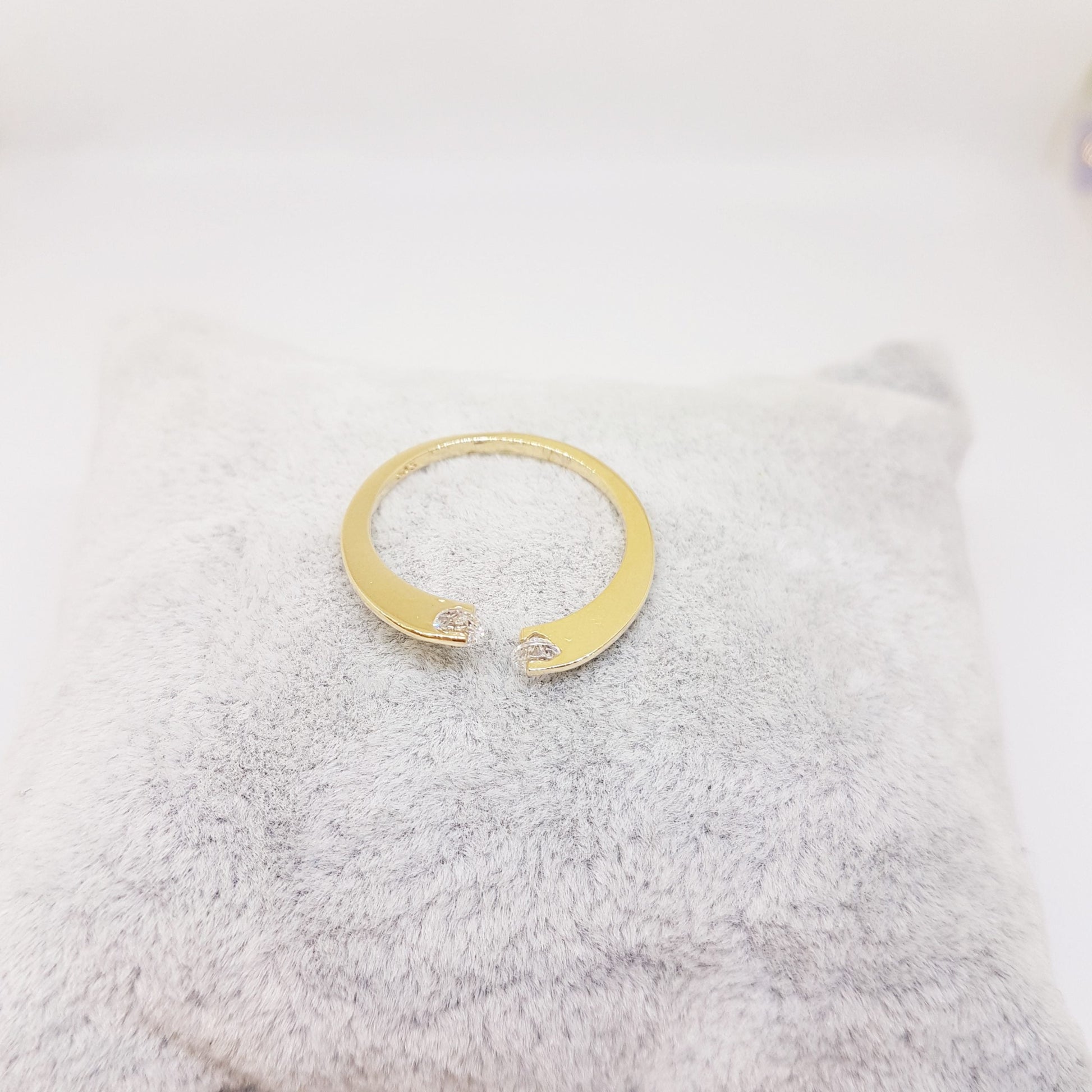 14K Real Solid Yellow Gold Open Separate Ring with White Zirconia Stones Simple Dainty For Women