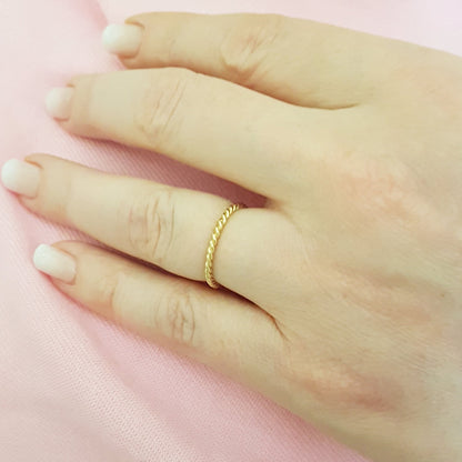 14K Real Solid Yellow Gold Thin Rope Midi Ring Simple Dainty Wire Finger Stacking Knuckle Comfort Fit For Women