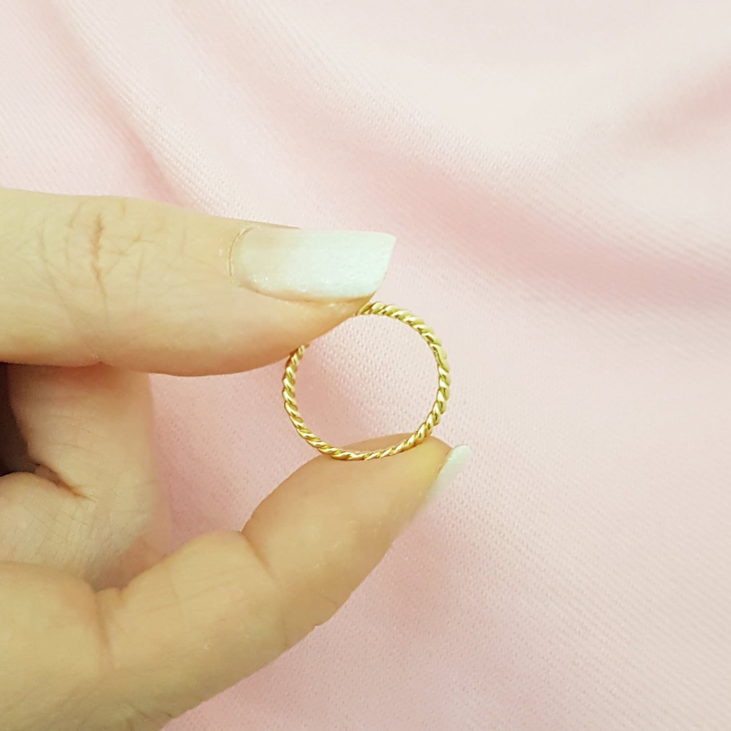 14K Real Solid Yellow Gold Thin Rope Midi Ring Simple Dainty Wire Finger Stacking Knuckle Comfort Fit For Women