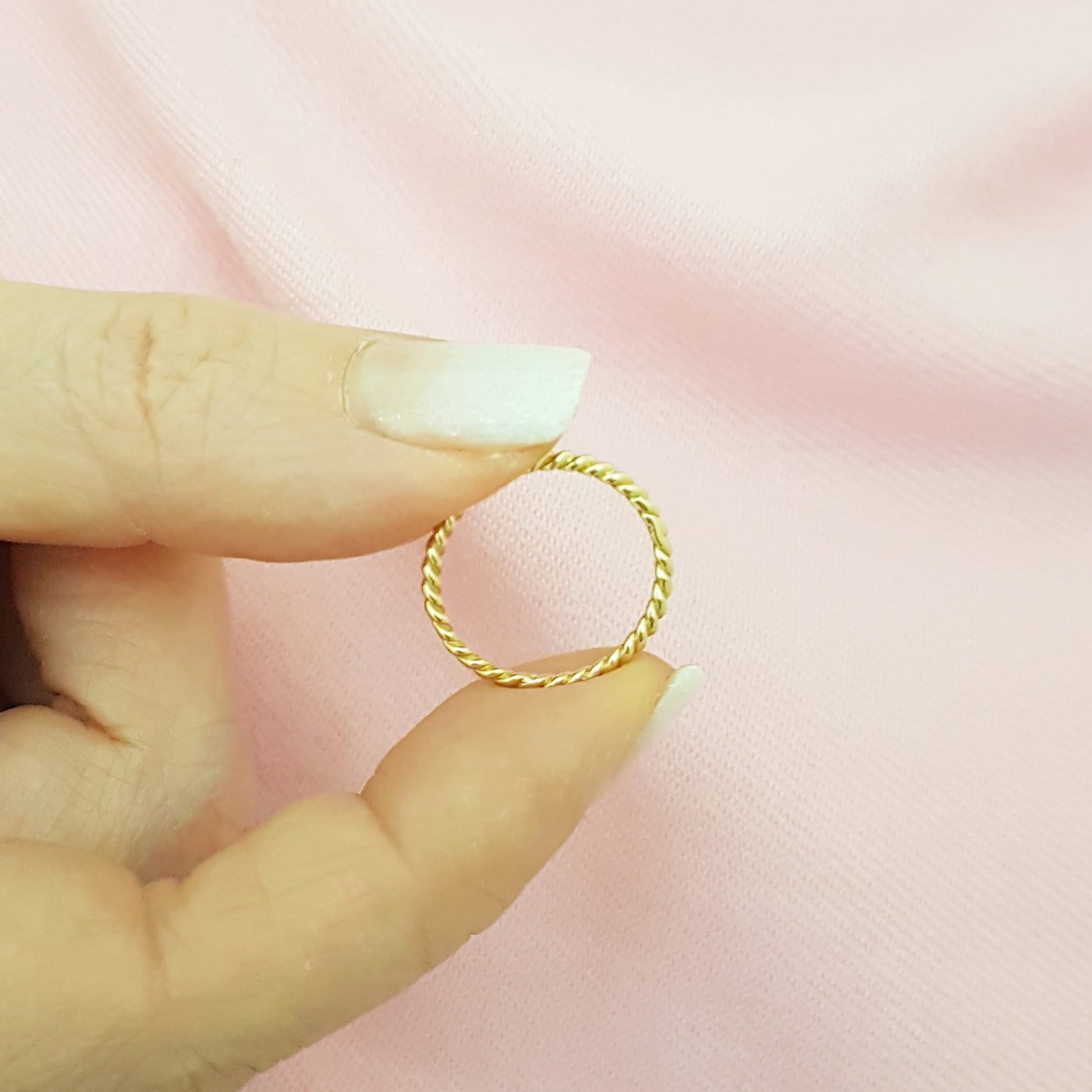 14K Real Solid Yellow Gold Thin Rope Midi Ring Simple Dainty Wire Finger Stacking Knuckle Comfort Fit For Women