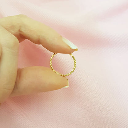 14K Real Solid Yellow Gold Thin Rope Midi Ring Simple Dainty Wire Finger Stacking Knuckle Comfort Fit For Women