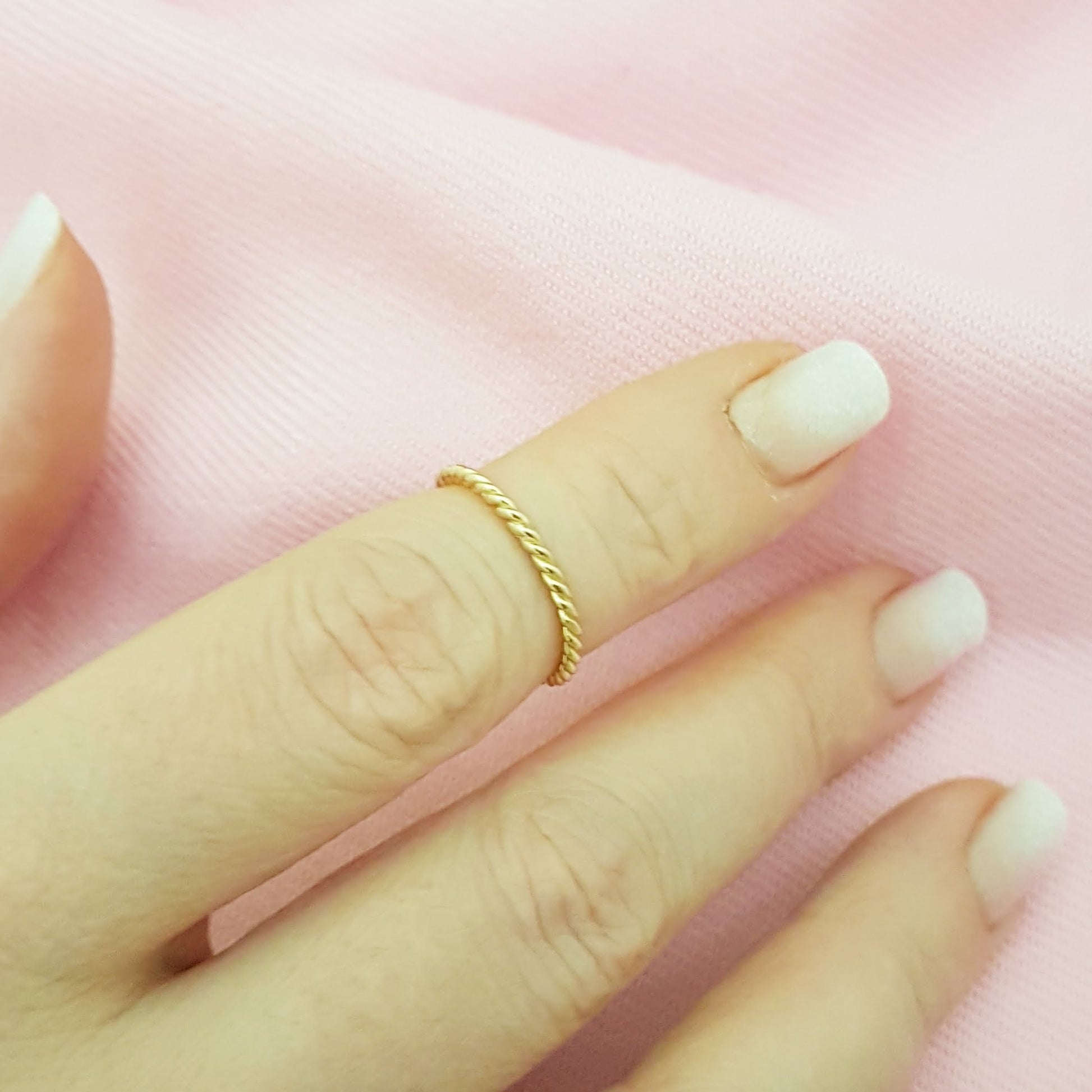 14K Real Solid Yellow Gold Thin Rope Midi Ring Simple Dainty Wire Finger Stacking Knuckle Comfort Fit For Women