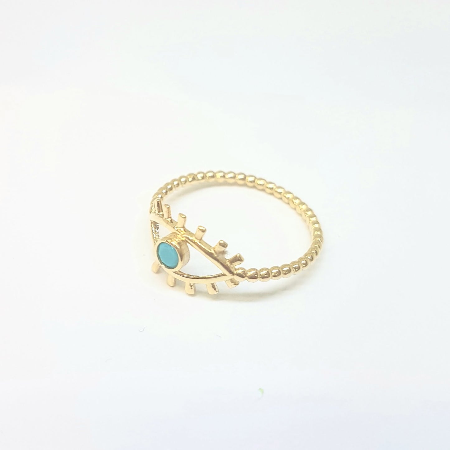 14K Real Solid Yellow Gold Turquoise Evil Eye Ring For Women