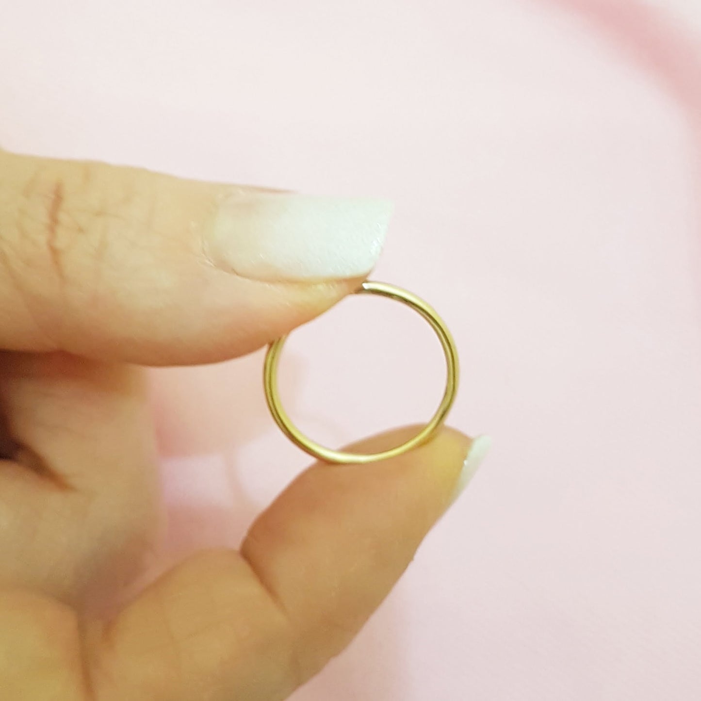 14K Real Yellow Gold Thin Plain Band Polished Midi Women's Wedding Ring Simple Dainty Wire Finger Stacking Knuckle Comfort Fit For Women