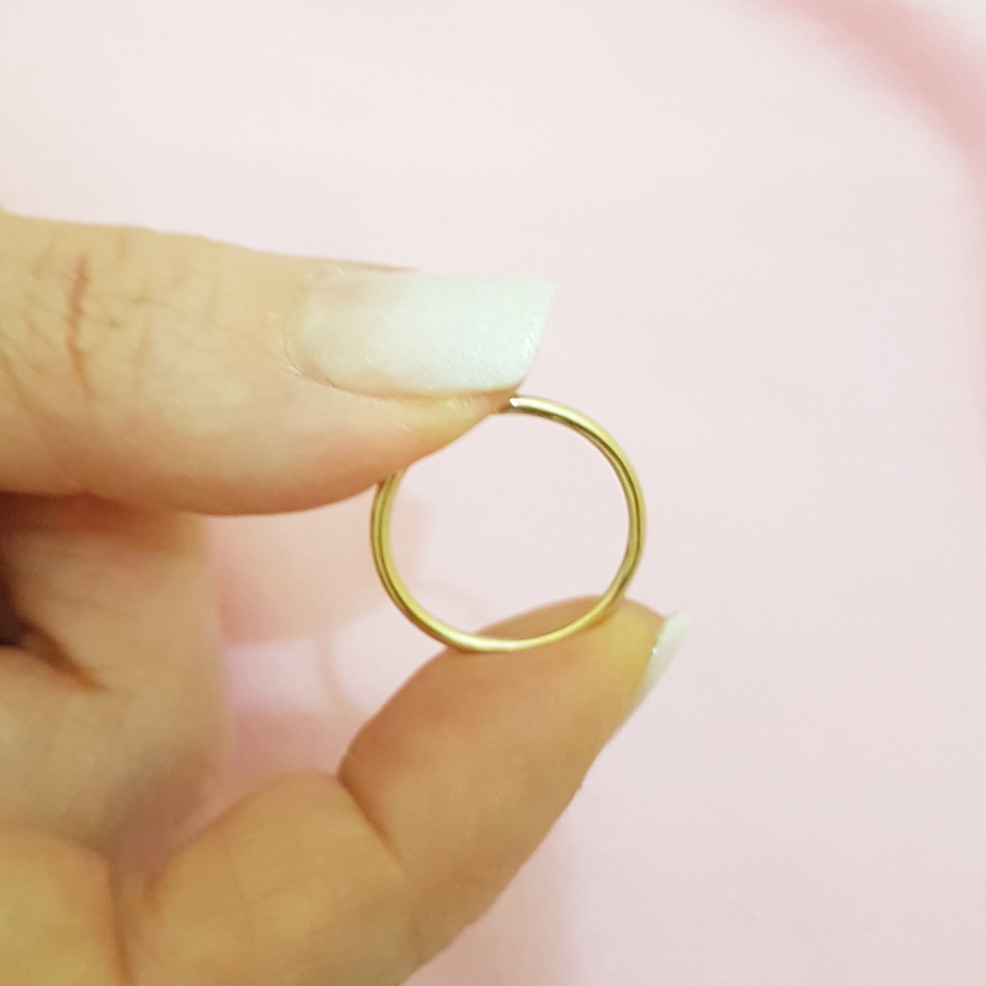 14K Real Yellow Gold Thin Plain Band Polished Midi Women's Wedding Ring Simple Dainty Wire Finger Stacking Knuckle Comfort Fit For Women