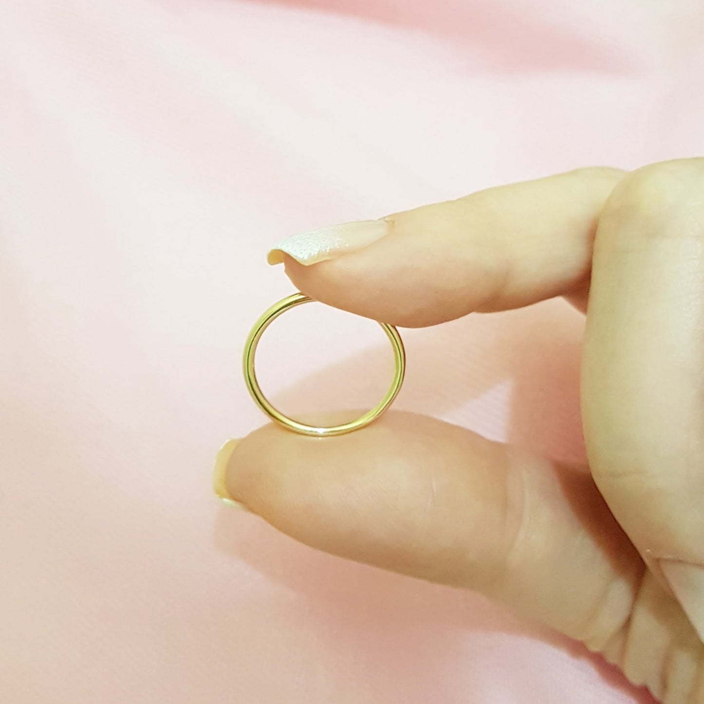 14K Real Yellow Gold Thin Plain Band Polished Midi Women's Wedding Ring Simple Dainty Wire Finger Stacking Knuckle Comfort Fit For Women