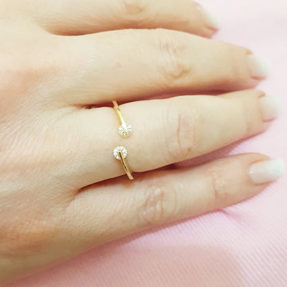 14K Real Solid Yellow Gold Open Separate Ring with White Zirconia Stones Simple Dainty For Women