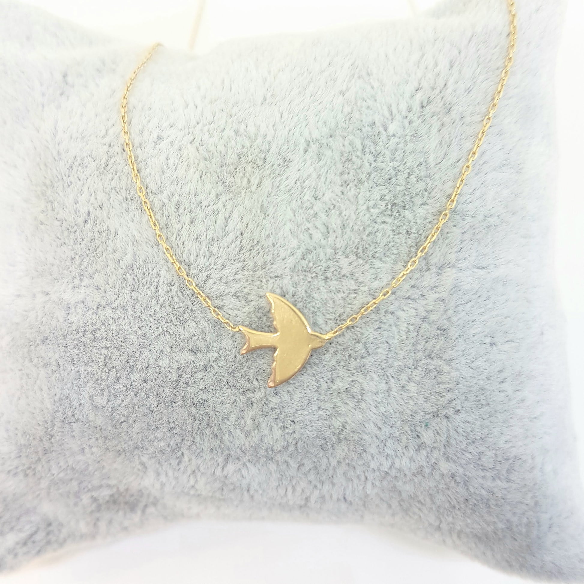 14K Real Solid Gold Swallow Dove Bird Design Cute Charm Dainty Delicate Trendy Sideways Pendant Necklace best birthday gift Women Jewelry girlfriend mother girl