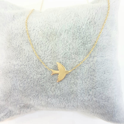14K Real Solid Gold Swallow Dove Bird Design Cute Charm Dainty Delicate Trendy Sideways Pendant Necklace best birthday gift Women Jewelry girlfriend mother girl