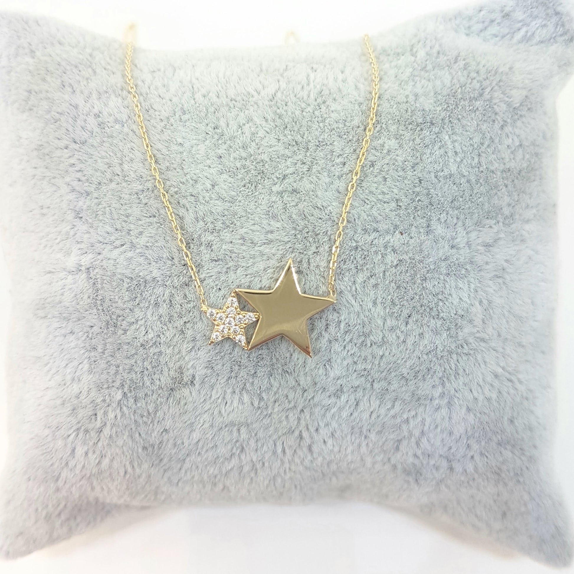 14K Gold Two Stars Design Dainty Delicate Cute Initial Charm Trendy Pendant Necklace (Choice of Gold Colors and Length) for women jewelry girlfriend mom birthday gift