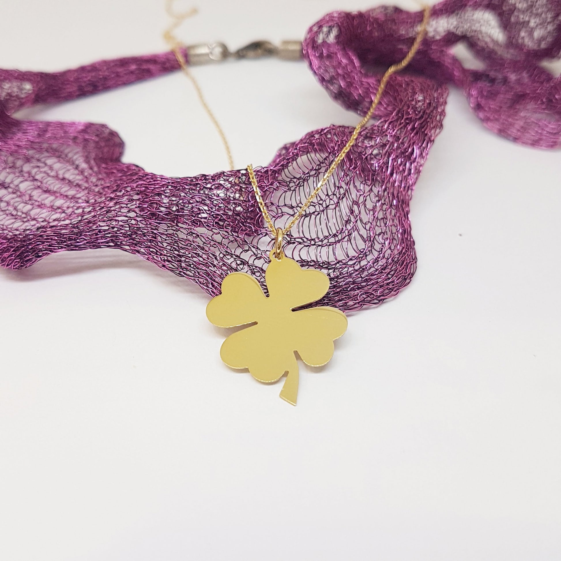 14K Real Solid Gold Elegant Four Leaf Clover Charm Dainty Trendy Pendant Necklace for Good Luck Best Birthday Gift for Lucky Women