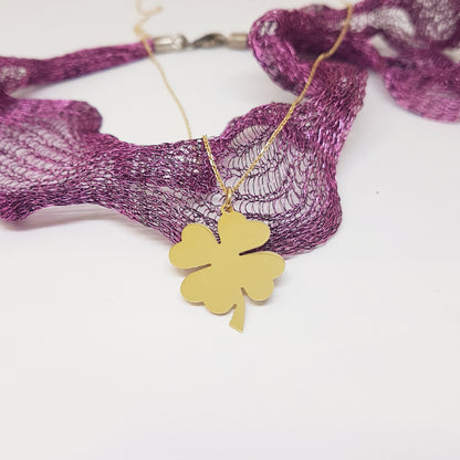 14K Real Solid Gold Elegant Four Leaf Clover Charm Dainty Trendy Pendant Necklace for Good Luck Best Birthday Gift for Lucky Women