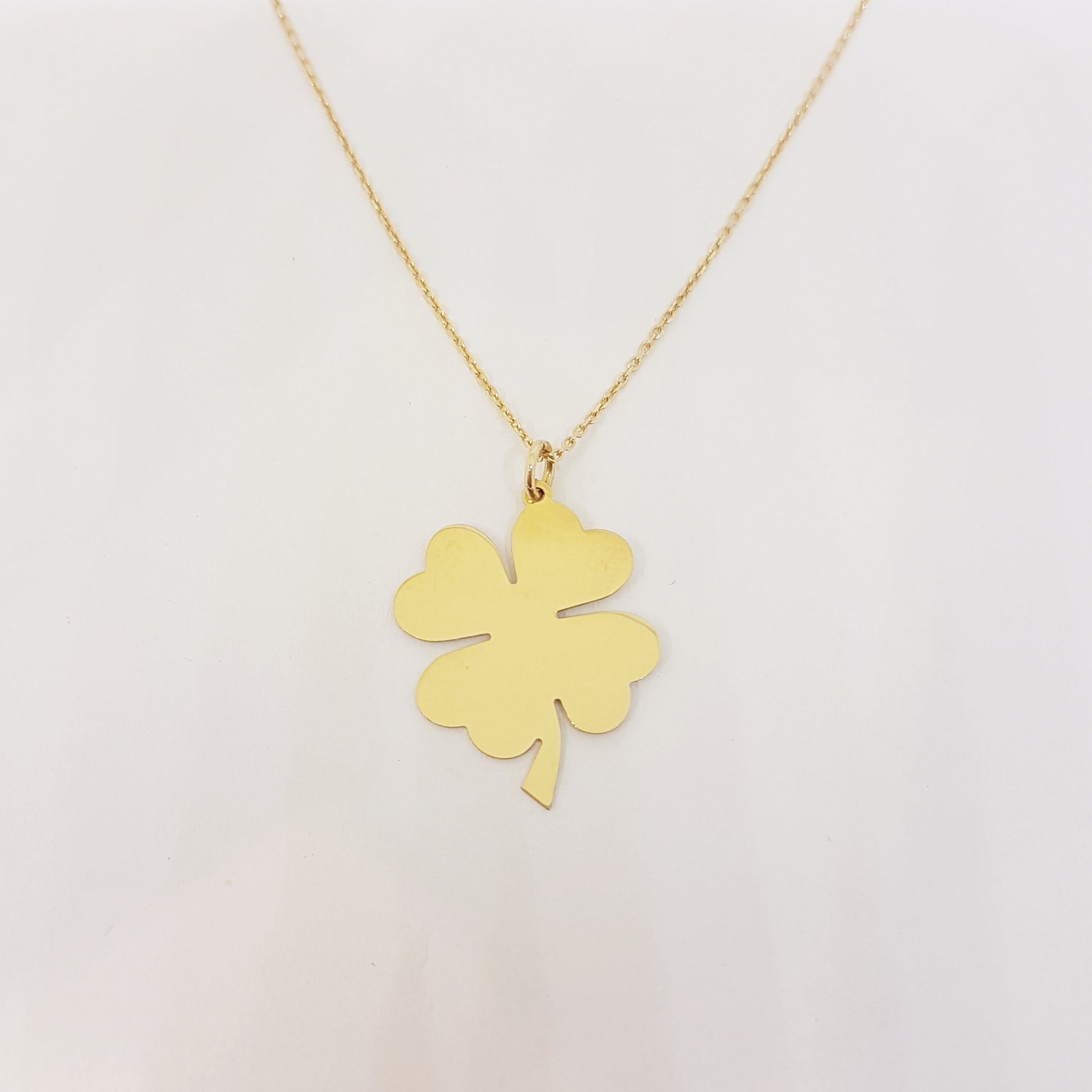 14K Real Solid Gold Elegant Four Leaf Clover Charm Dainty Trendy Pendant Necklace for Good Luck Best Birthday Gift for Lucky Women