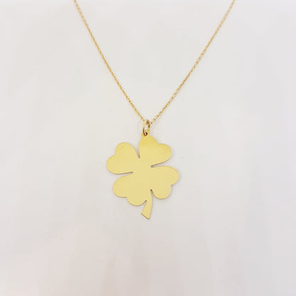 14K Real Solid Gold Elegant Four Leaf Clover Charm Dainty Trendy Pendant Necklace for Good Luck Best Birthday Gift for Lucky Women