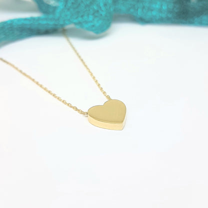 14K Real Solid Gold Heart Design Cute Tiny Dainty Pendant Necklace Best Birthday Gift for Women Girlfriend Girl