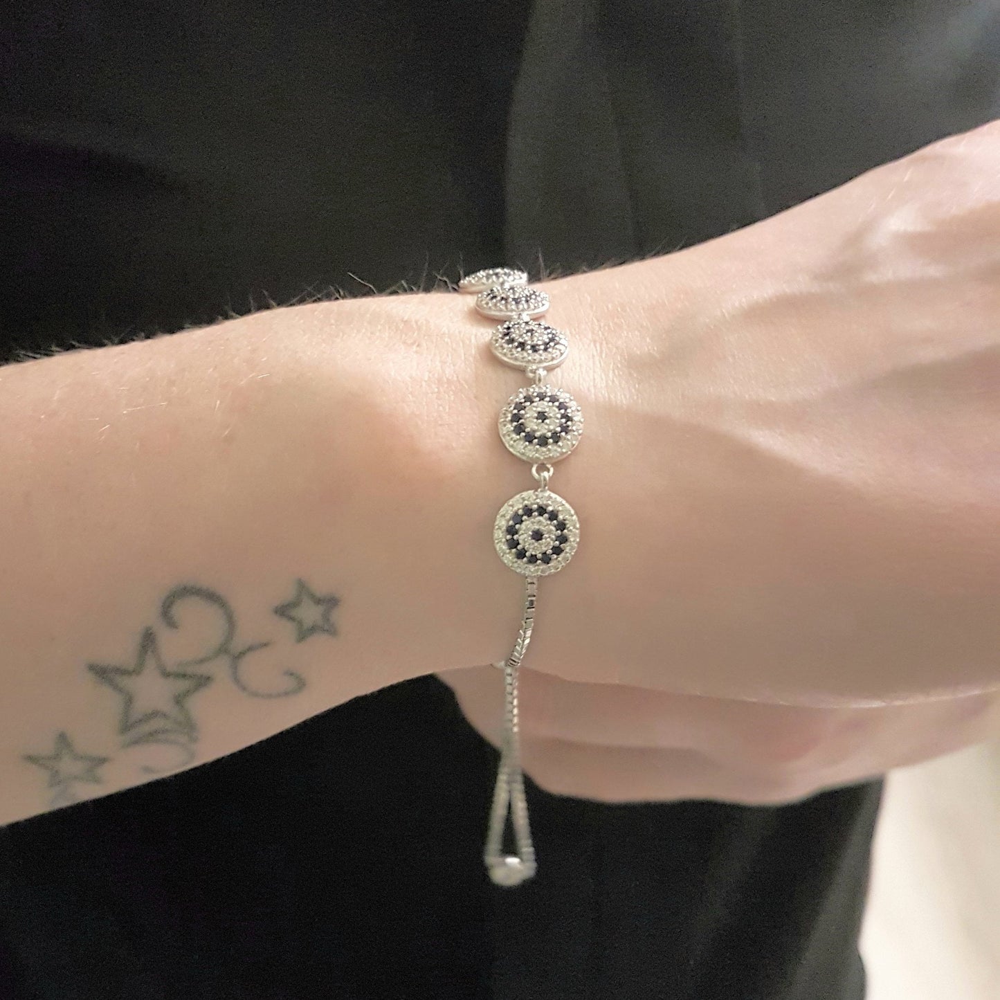 925 Solid Sterling Silver Lucky Navy Blue Evil Eye Bracelet