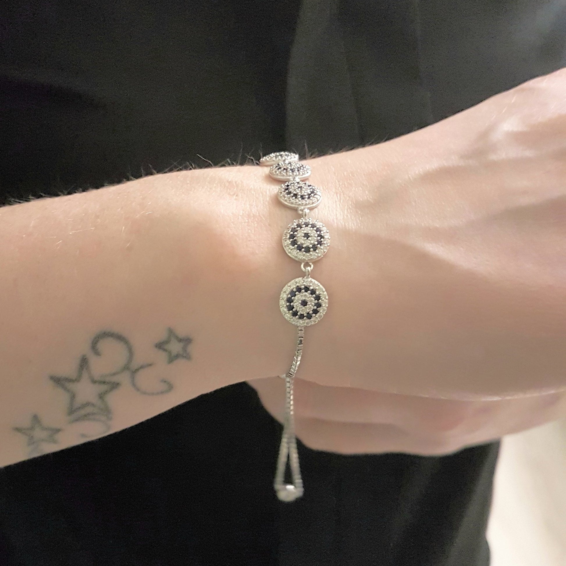 925 Solid Sterling Silver Lucky Navy Blue Evil Eye Bracelet