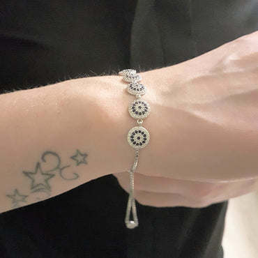 925 Solid Sterling Silver Lucky Navy Blue Evil Eye Bracelet