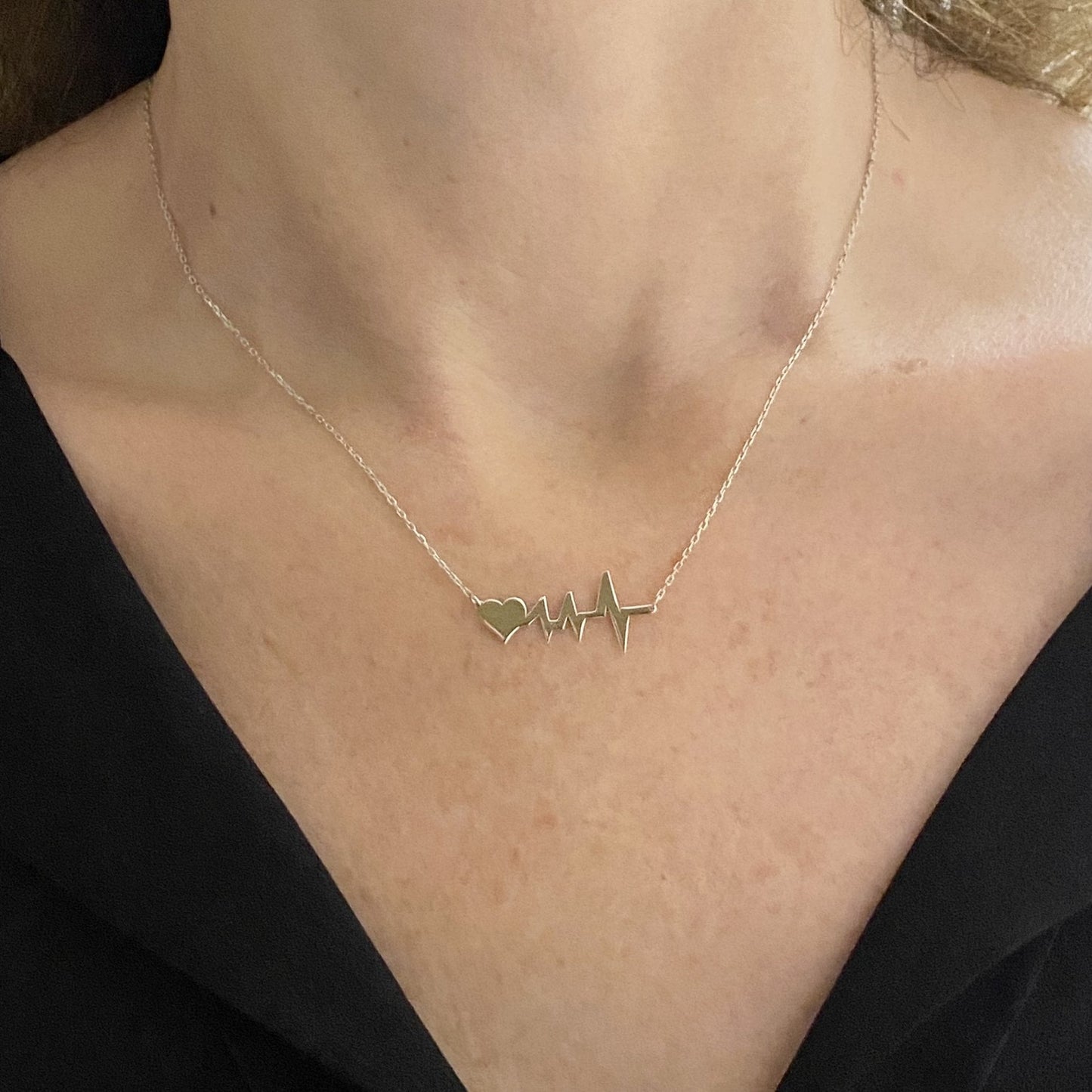 925 Sterling Silver Heart Life Line Necklace for Women , Heart Necklace Silver , Heartbeat Pulse EKG Love Cardiogram Necklace ,Gift for her