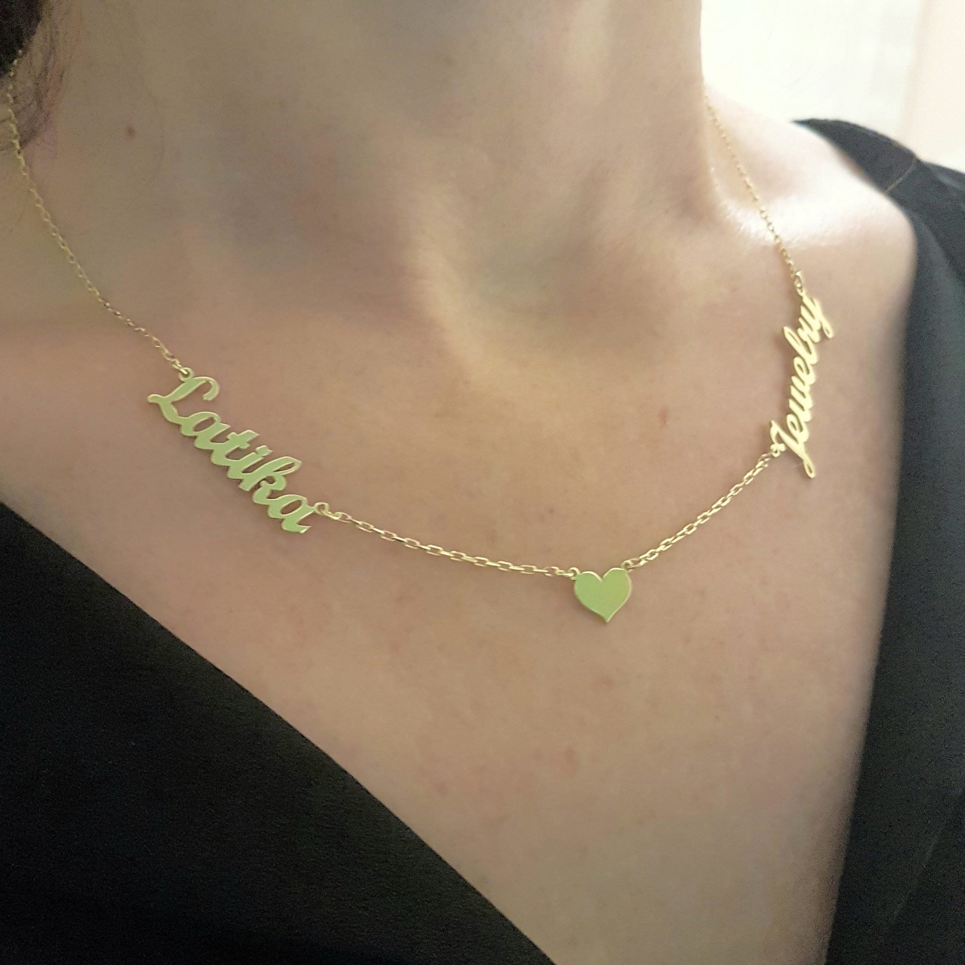 Two Name Necklace with Heart , Couples Name Necklace , Gold Name Necklace , Personalized jewelry , Personalized Name Necklace with Heart