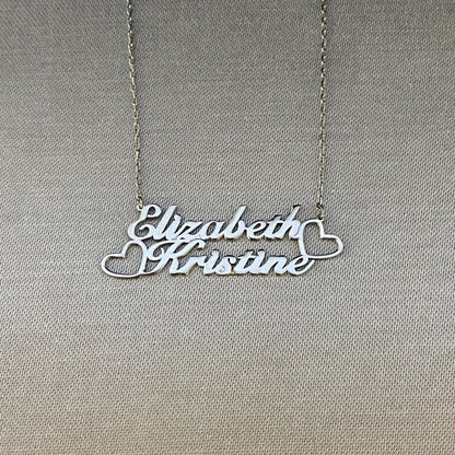 925 sterling silver Custom Name Necklace for Women, 925 Sterling Silver Nameplated Jewelry, Personalized Gift, Kids Double Name Plate Necklace Hearts