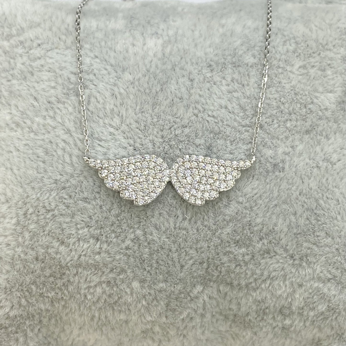 925K Sterling Silver Angel Wing Necklace for Women , CZ Pave Angel Wings Pendant , Silver Minimalist Layering Necklace , Birthday Gift for her