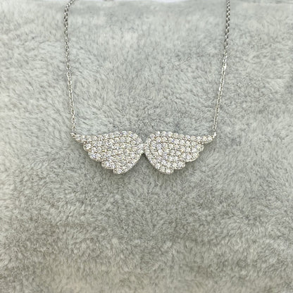 925K Sterling Silver Angel Wing Necklace for Women , CZ Pave Angel Wings Pendant , Silver Minimalist Layering Necklace , Birthday Gift for her
