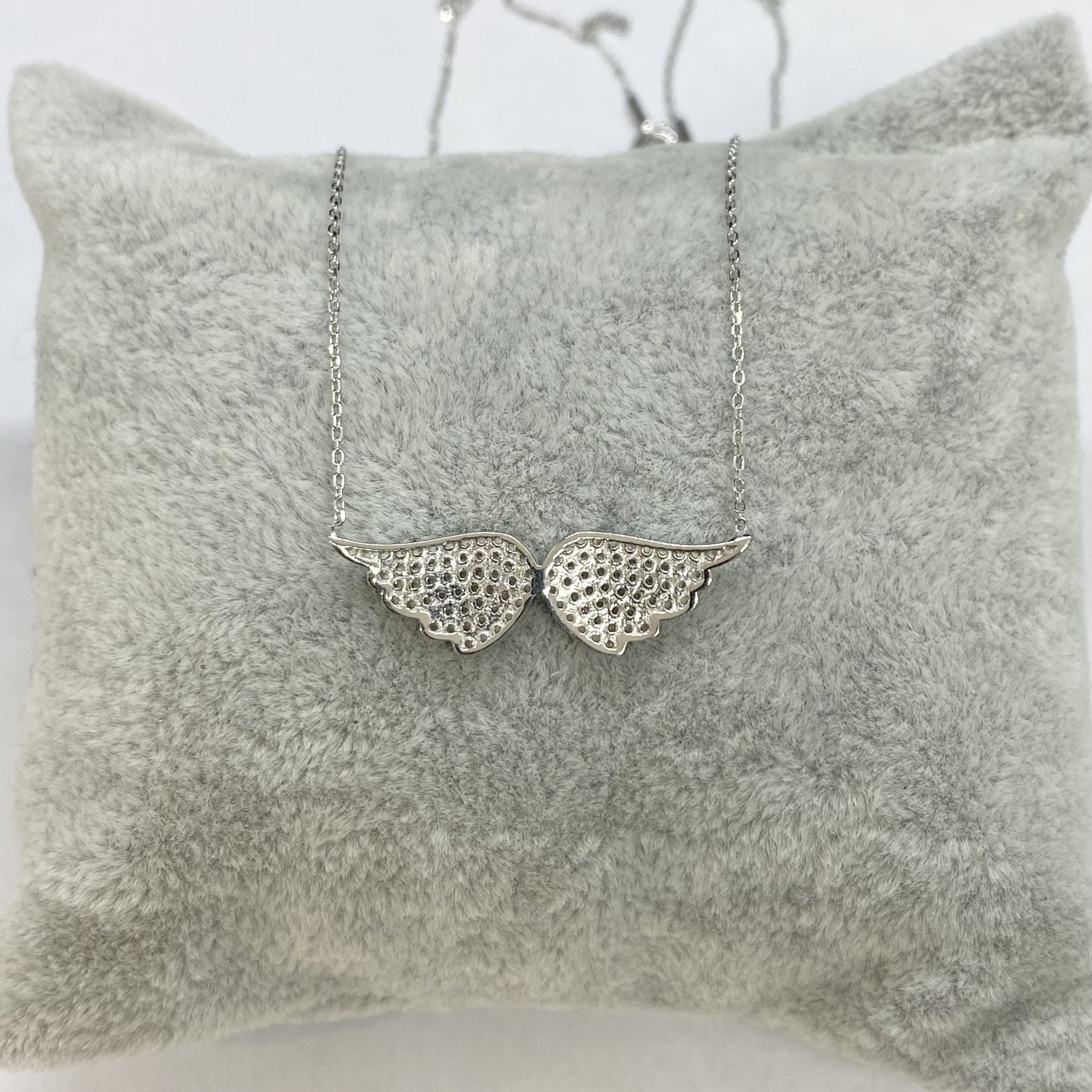 925K Sterling Silver Angel Wing Necklace for Women , CZ Pave Angel Wings Pendant , Silver Minimalist Layering Necklace , Birthday Gift
