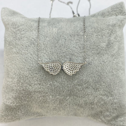 925K Sterling Silver Angel Wing Necklace for Women , CZ Pave Angel Wings Pendant , Silver Minimalist Layering Necklace , Birthday Gift