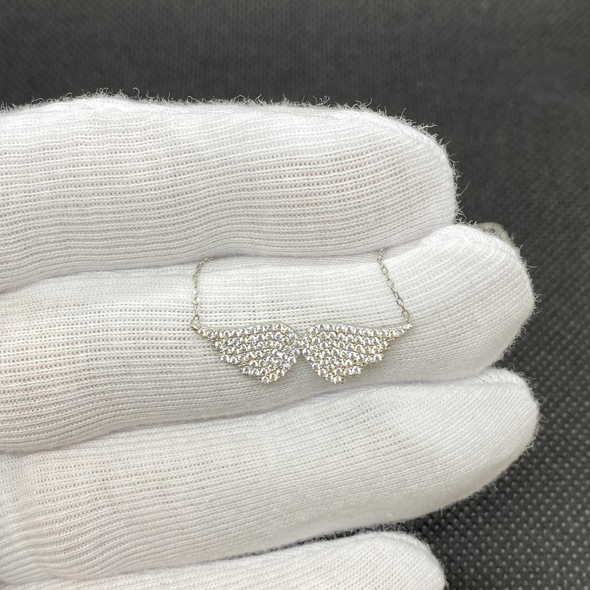 925K Sterling Silver Angel Wing Necklace for Women , CZ Pave Angel Wings Pendant , Silver Minimalist Layering Necklace , Birthday Gifts for girl