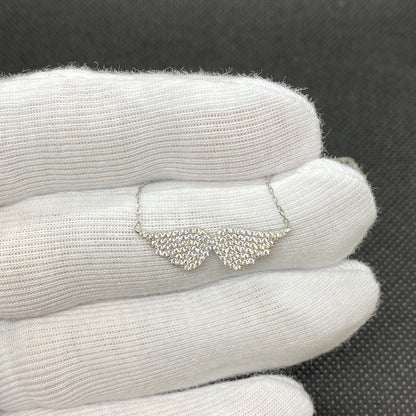 925K Sterling Silver Angel Wing Necklace for Women , CZ Pave Angel Wings Pendant , Silver Minimalist Layering Necklace , Birthday Gifts for girl