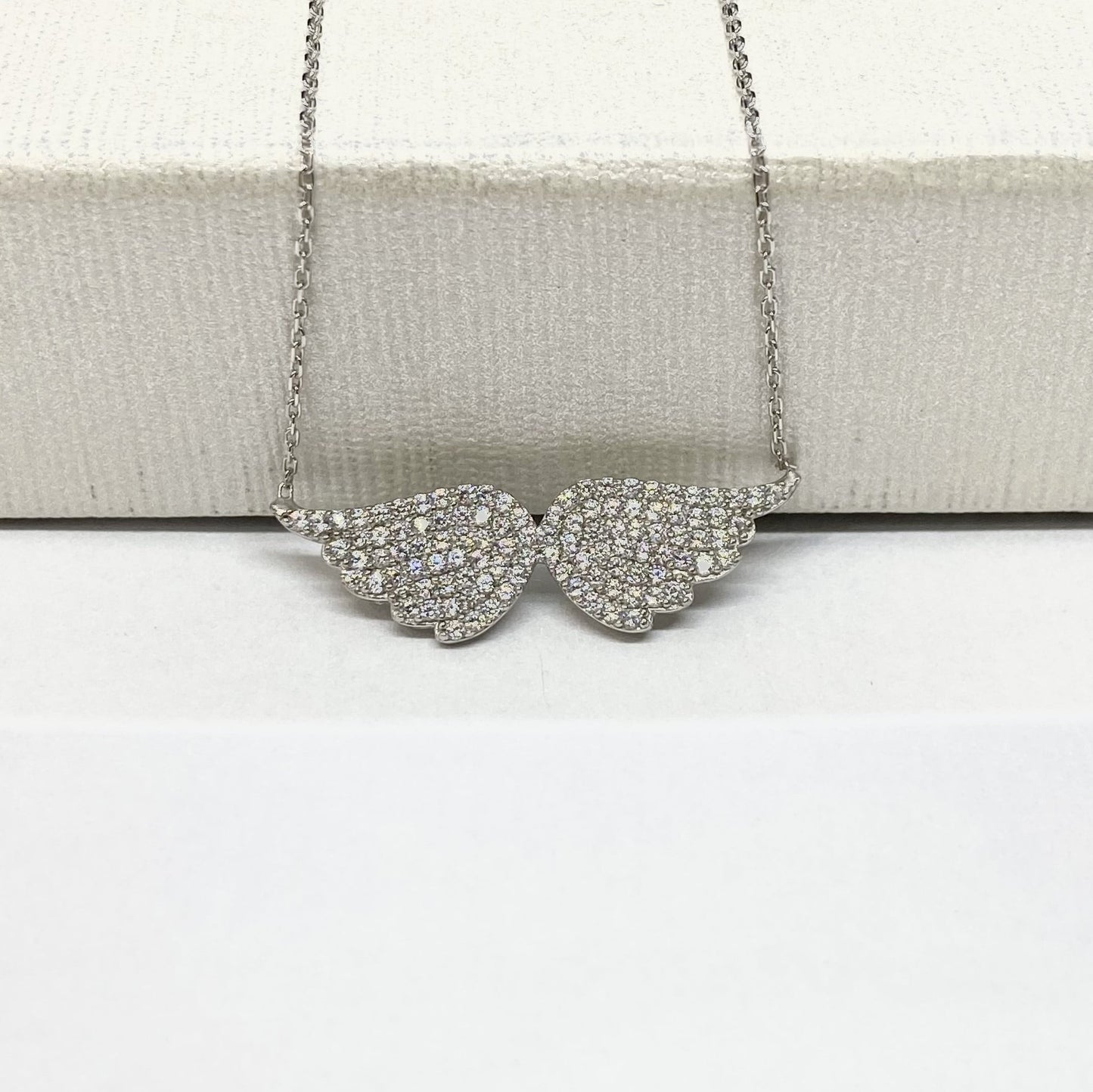 925K Sterling Silver Angel Wing Necklace for Women , CZ Pave Angel Wings Pendant , Silver Minimalist Layering Necklace , Xmas Birthday Gifts