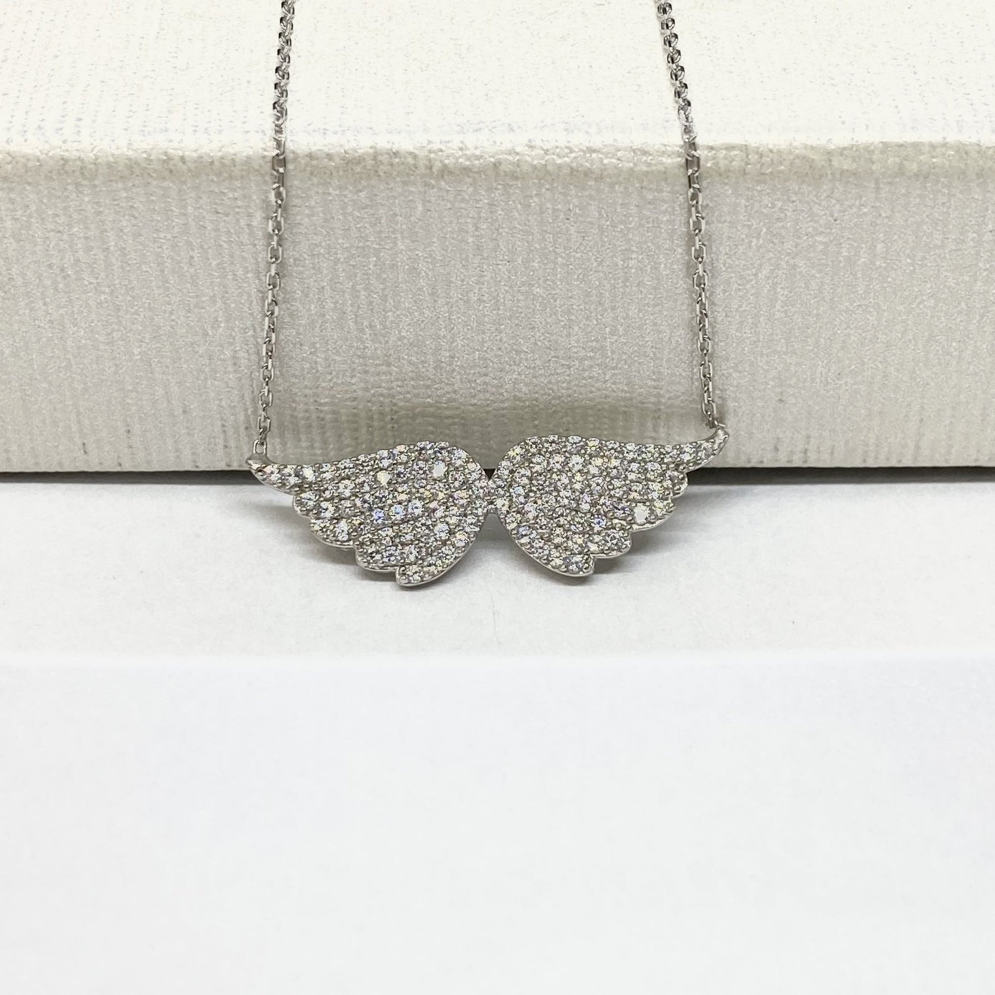 925K Sterling Silver Angel Wing Necklace for Women , CZ Pave Angel Wings Pendant , Silver Minimalist Layering Necklace , Xmas Birthday Gifts