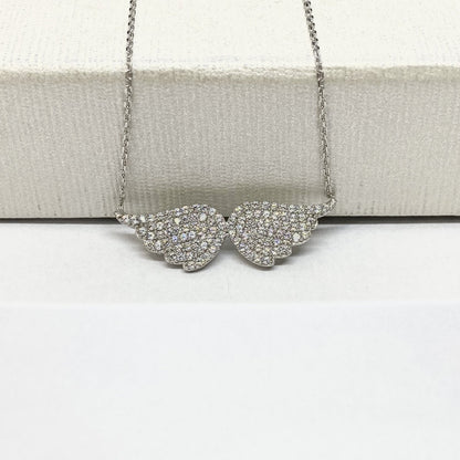 925K Sterling Silver Angel Wing Necklace for Women , CZ Pave Angel Wings Pendant , Silver Minimalist Layering Necklace , Xmas Birthday Gifts