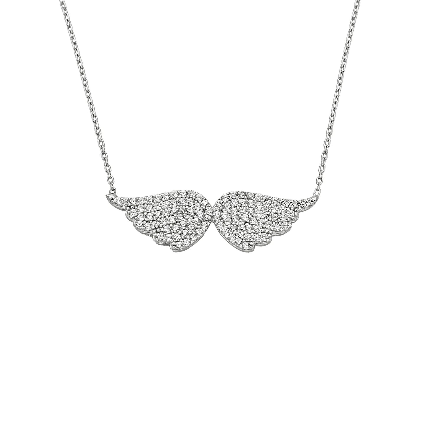 925K Sterling Silver Angel Wing Necklace for Women , CZ Pave Angel Wings Pendant , Silver Minimalist Layering Necklace , Xmas Birthday Gifts