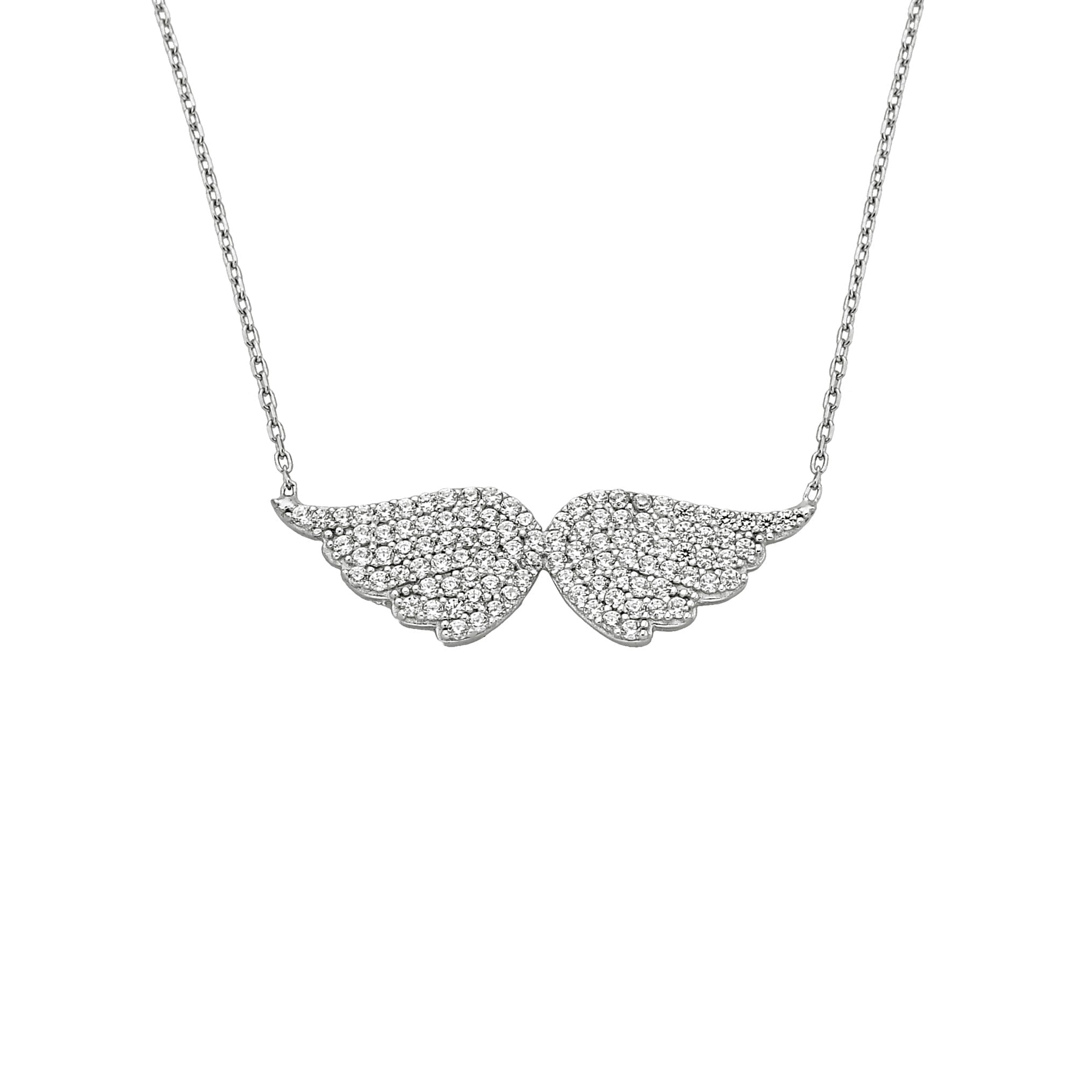 925K Sterling Silver Angel Wing Necklace for Women , CZ Pave Angel Wings Pendant , Silver Minimalist Layering Necklace , Xmas Birthday Gifts
