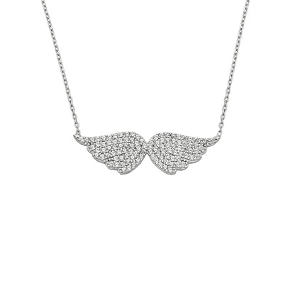 925K Sterling Silver Angel Wing Necklace for Women , CZ Pave Angel Wings Pendant , Silver Minimalist Layering Necklace , Xmas Birthday Gifts