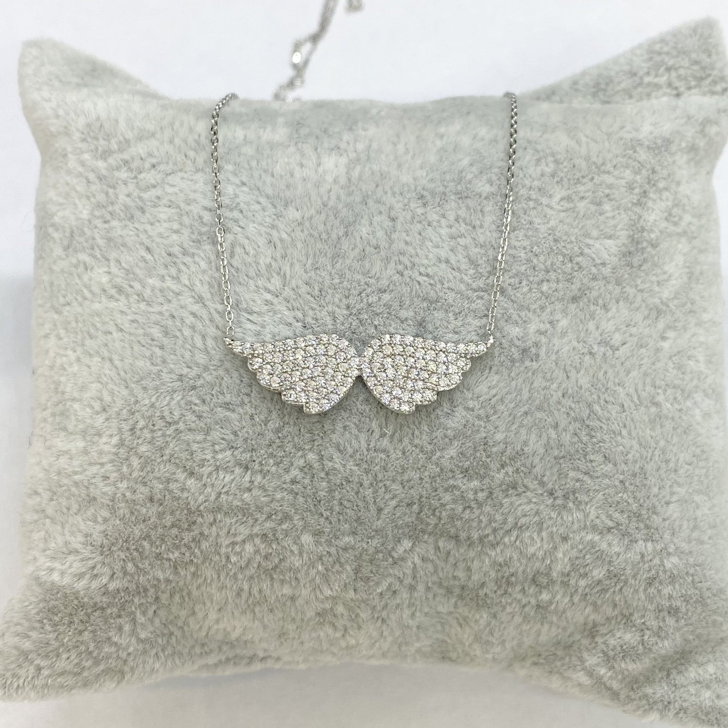 925K Sterling Silver Angel Wing Necklace for Women , CZ Pave Angel Wings Pendant , Silver Minimalist Layering Necklace , Xmas Birthday Gifts