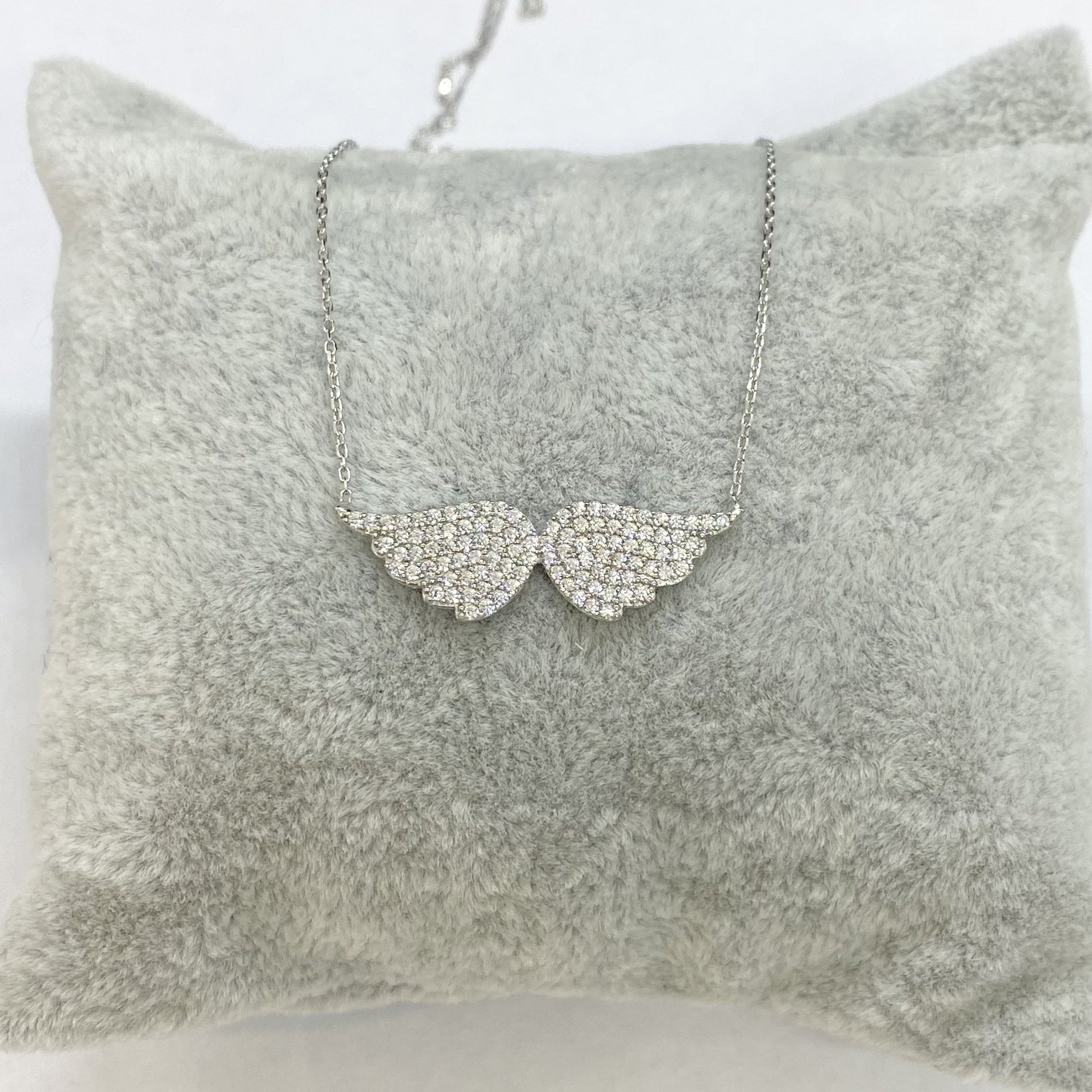 925K Sterling Silver Angel Wing Necklace for Women , CZ Pave Angel Wings Pendant , Silver Minimalist Layering Necklace , Xmas Birthday Gifts