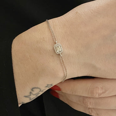 925K Sterling Silver Baguette Bracelet for Women , Baguette Jewelry , Minimalist Bracelet Silver , CZ Dainty Chain Bracelet, Gift for Her