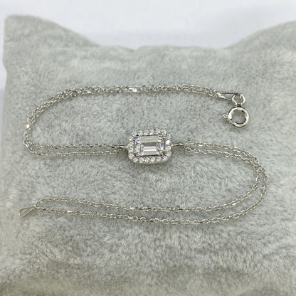 925K Sterling Silver Baguette Bracelet for Women , Baguette Jewelry , Minimalist Bracelet Silver , CZ Dainty Chain Bracelet , Gift for mom