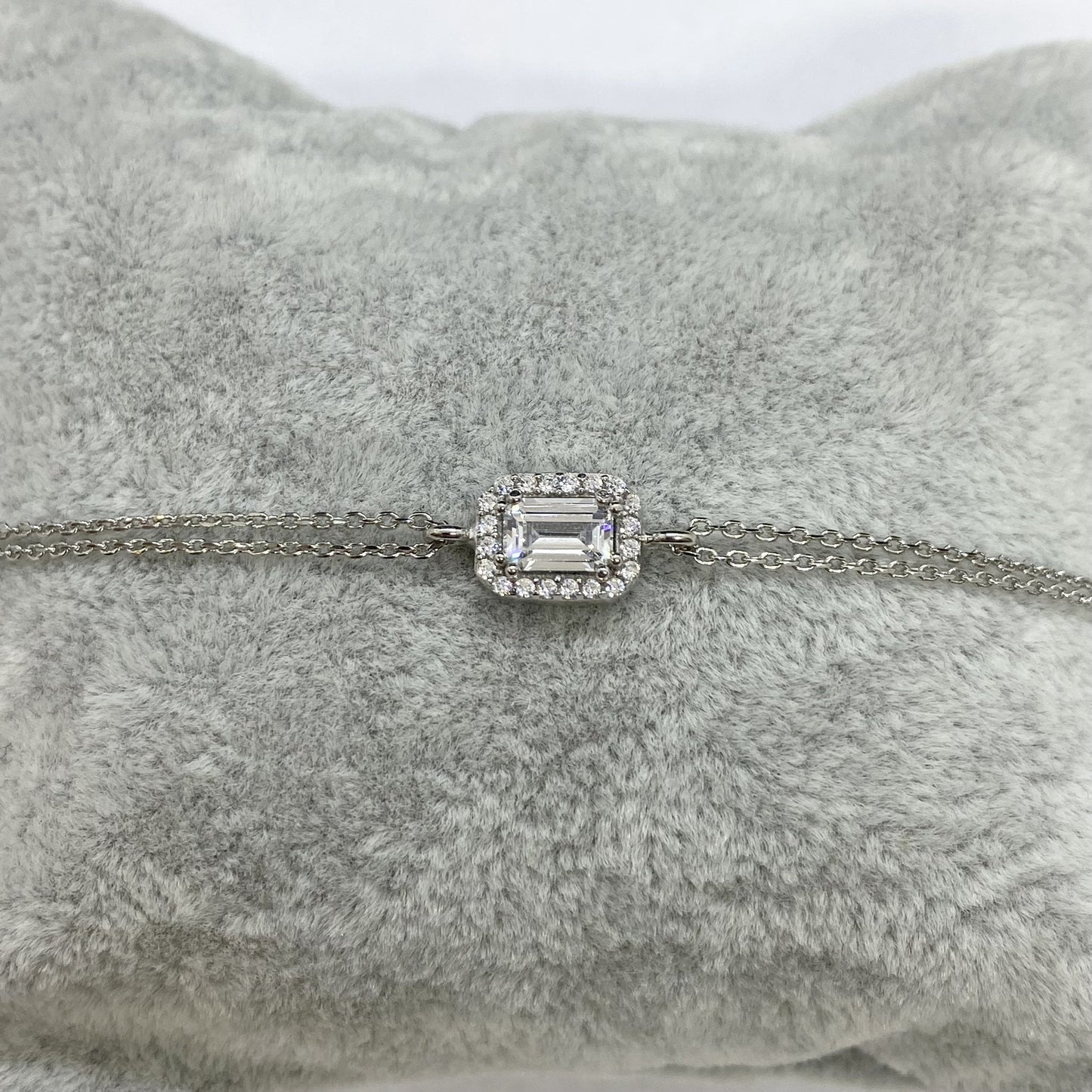 925K Sterling Silver Baguette Bracelet for Women , Baguette Jewelry , Minimalist Bracelet Silver , CZ Dainty Chain Bracelet , Xmas Gift for Her