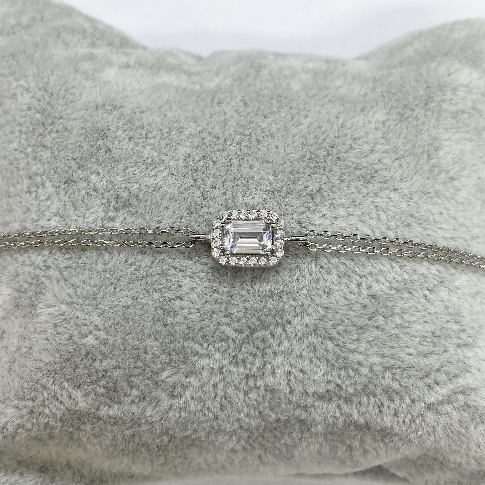 925K Sterling Silver Baguette Bracelet for Women , Baguette Jewelry , Minimalist Bracelet Silver , CZ Dainty Chain Bracelet , Xmas Gift for Her