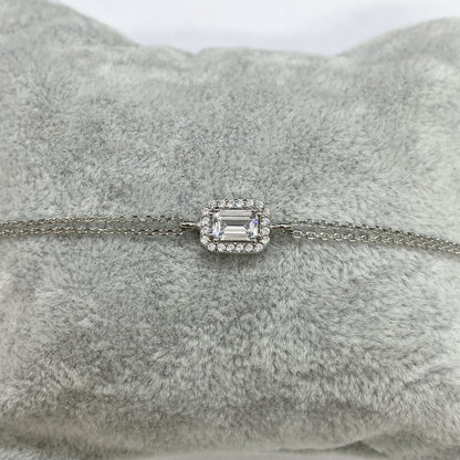 925K Sterling Silver Baguette Bracelet for Women , Baguette Jewelry , Minimalist Bracelet Silver , CZ Dainty Chain Bracelet , Xmas Gift for Her