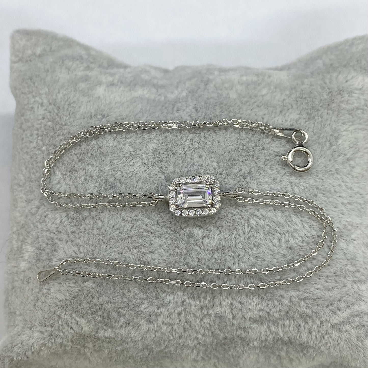 925K Sterling Silver Baguette Bracelet for Women , Baguette Jewelry , Minimalist Bracelet Silver , CZ Dainty Chain Bracelet , jewelry Gift for Her