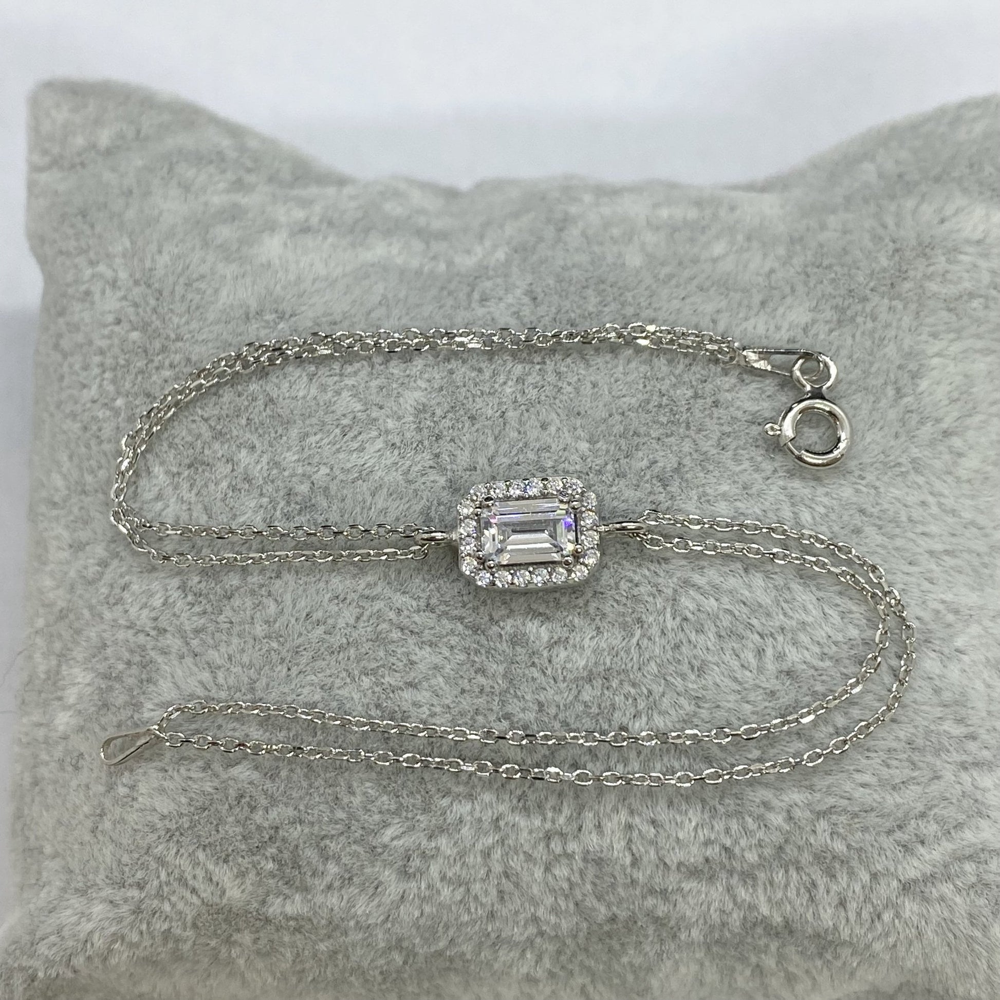 925K Sterling Silver Baguette Bracelet for Women , Baguette Jewelry , Minimalist Bracelet Silver , CZ Dainty Chain Bracelet , jewelry Gift for Her