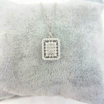 925K Sterling Silver Baguette Halo Pendant Necklace for Women ,Baguette Necklace Silver ,Baguette CZ Necklace ,Baguette Cut Cluster Necklace