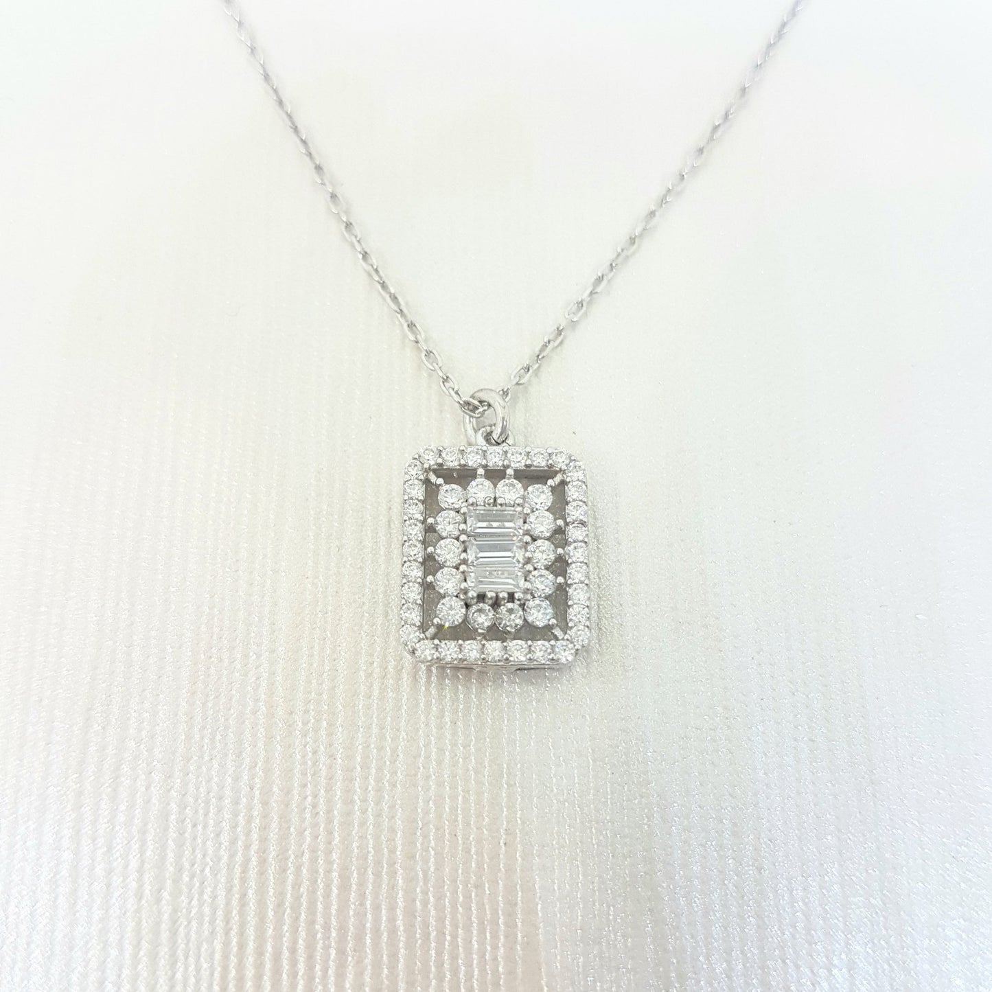 925K Sterling Silver Baguette Halo Pendant Necklace for Women ,Baguette Necklace Silver ,xmas christmas mother's day gift ,Baguette Cut Cluster Necklace