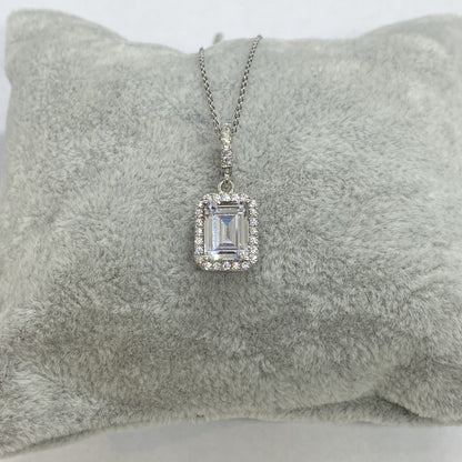 925K Sterling Silver Baguette Necklace for Women , Dainty Baguette Pendant , Solitaire Necklace Silver, Baguette Cubic Zirconia Charm